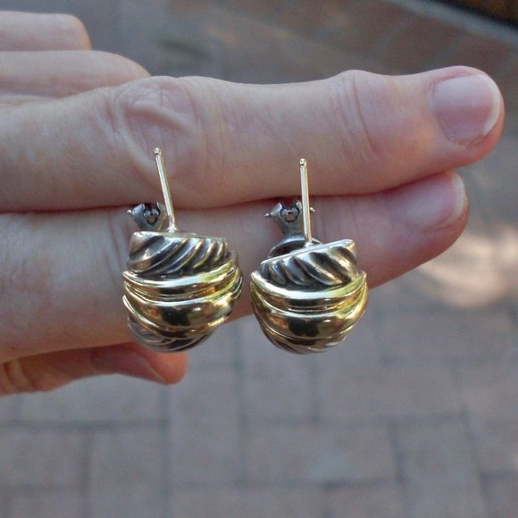 Rare & Retired David Yurman Waverly Cable Shrimp Earrings - 14K/925  Omega Backs - Picture 6 of 9